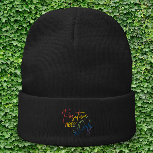 Positive Vibes Only Rainbow Beanie